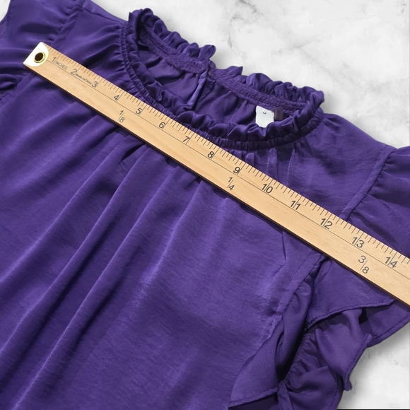 Glam Purple Ruffled Sleeveless Women's Blouse Top Shirt Size Medium (M) B86 - Picture 8 of 9